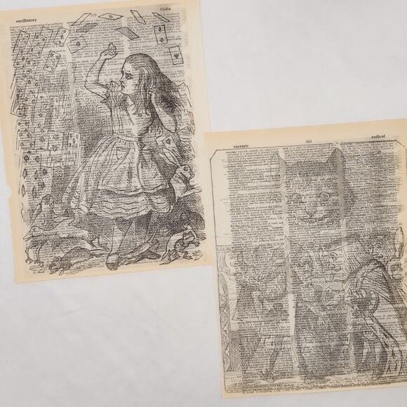 Alice in Wonderland Dictionary Prints 2, Black and White Alice Prints - Picture 3 of 6